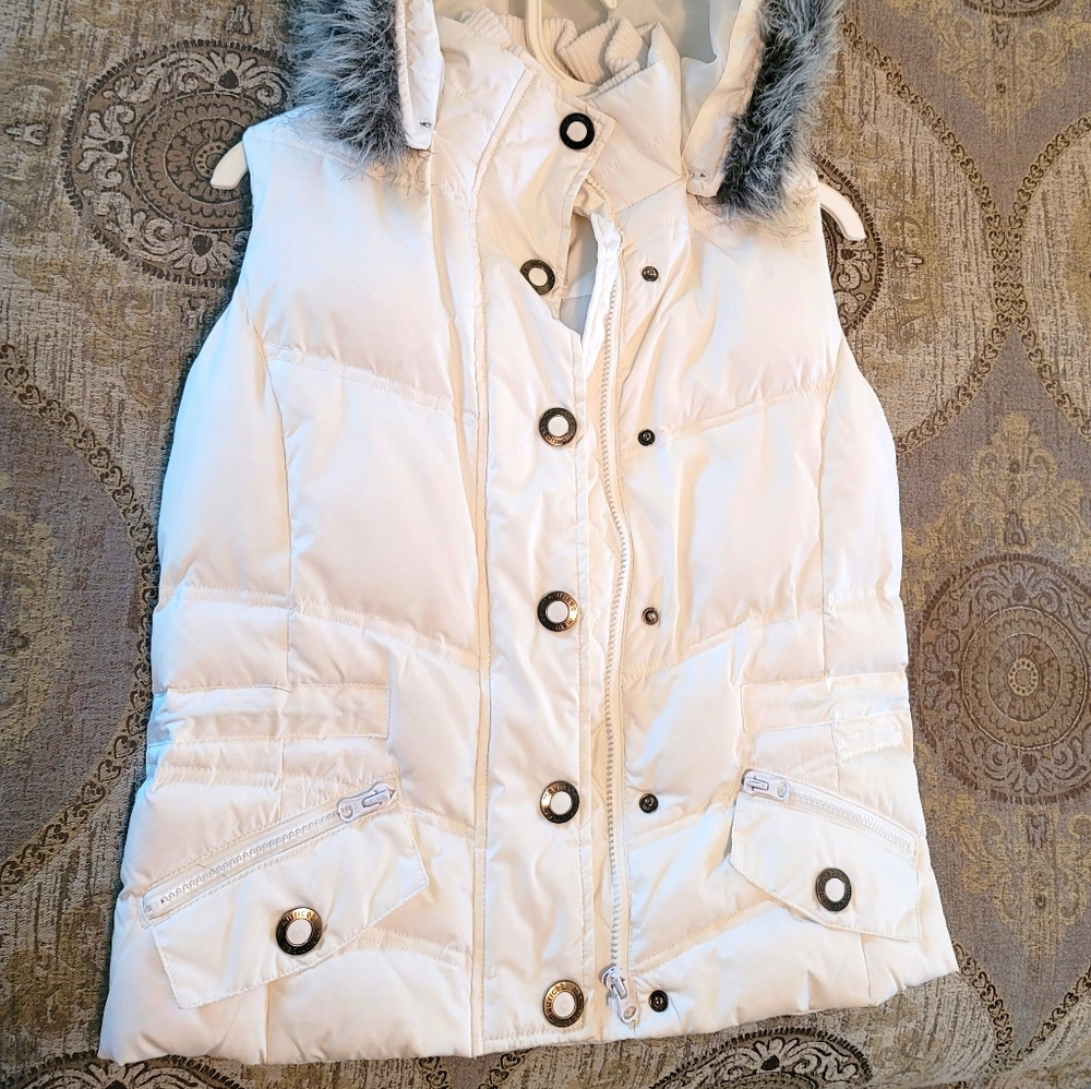 Maurices White Puffer Vest with Fur Hood